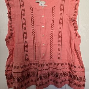 LOFT Pink Embroidered Tank Top